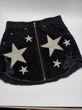 Carmar Black Denim Mini Skirt with Silver Star Embellishments